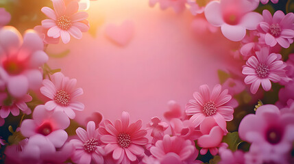 Pink flowers and hearts frame