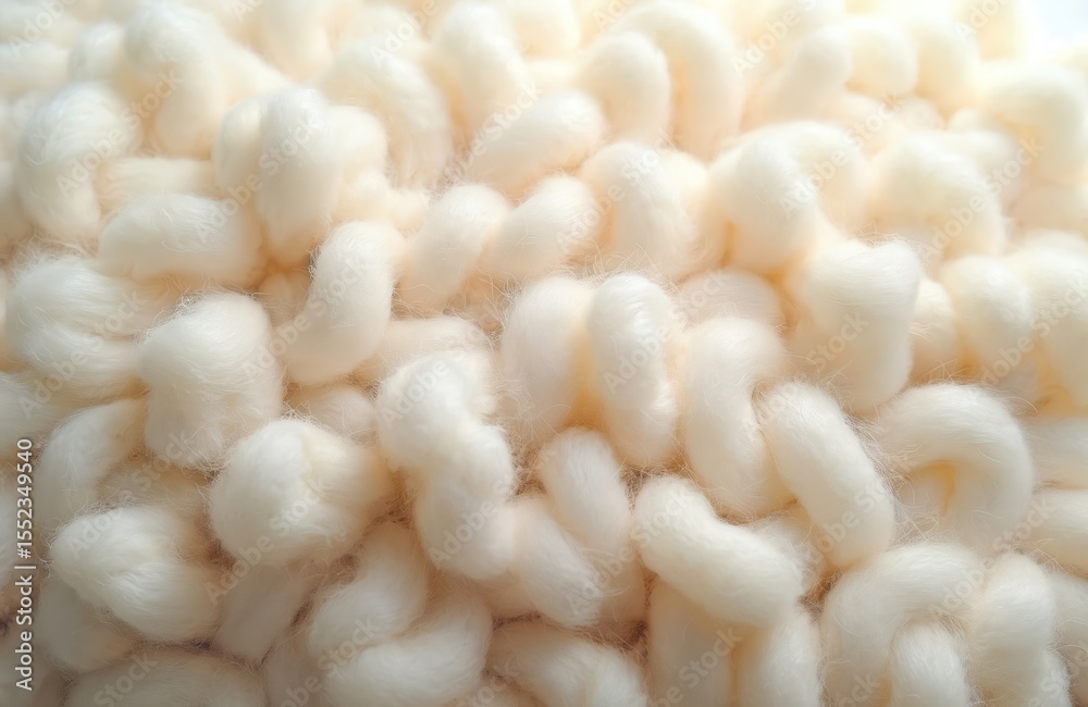 Poster close-up detail of creamy white seamless wool texture. soft fluffy sheep wool background. natural be