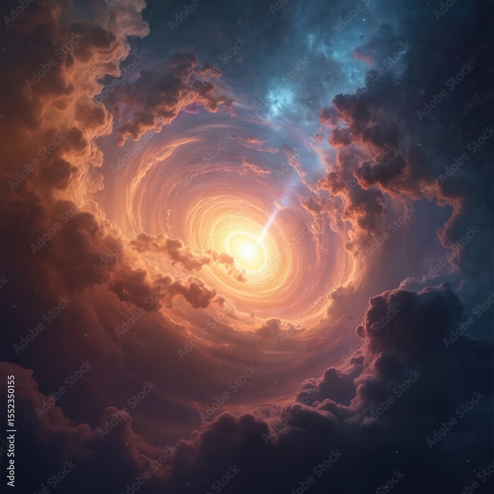 Poster cosmic art shows elemental spirits dancing amid swirling colors. dynamic supernova explosion in deep