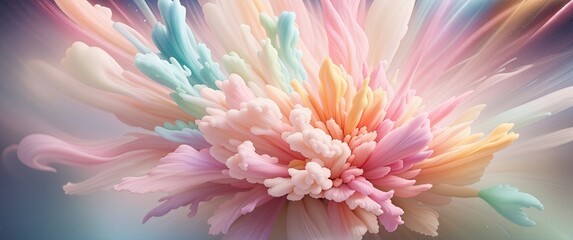 Obraz premium Pastel Colored Abstract Flower Explosion, Dreamy and Ethereal Visual Art, Soft Hues, Gentle Light