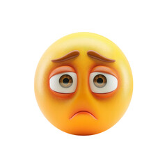 Fototapeta premium A sad yellow emoji with furrowed brows and droopy eyes, conveying a sense of disappointment and melancholy.