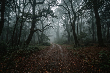 Obraz premium Enchanted misty path through the whispering forest