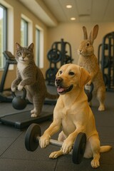 Funny Pets Working Out at the Gym - Fitness and Healthy Lifestyle