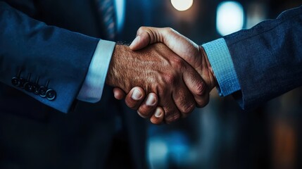 A close-up of two businessmen shaking hands conveys a strong sense of professionalism and agreement, highlighting trust, collaboration, and the importance of relationships.