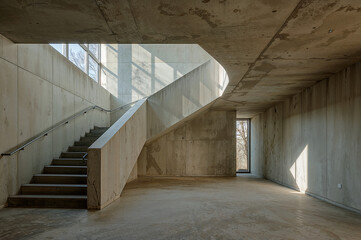 Obraz premium Elegant modern concrete interior bathed in natural light