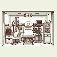 image of the atmosphere of the hospital emergency installation room with a simple and minimalist flat design using a white background