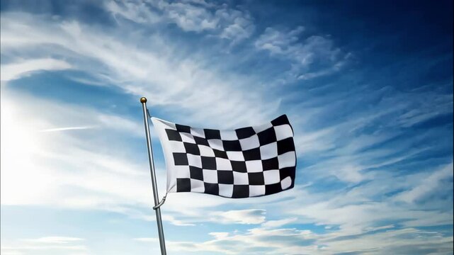 checkered flag on blue sky background