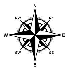 Compass icon, vector. Compass symbol, silhouette. Navigation icon, symbol concept. North, South, West, East indicated with compass arrow. Vector illustration. Isolated on White Background	
