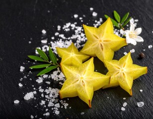 Fototapeta premium Starfruit slices with sea salt and flower
