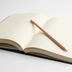 Pencil resting on open notebook