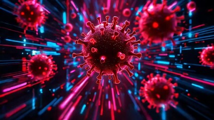 Floating Virus Simulation with Digital Data Streams Visualisation - Powered by Adobe