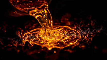 Molten gold pouring into darkness of creation