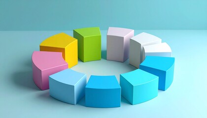 Obraz premium A structure in which multiple 3D chart elements are arranged in a circle and rotated 