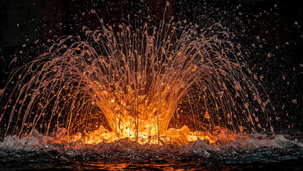 Molten metal meets water in dramatic cooling display