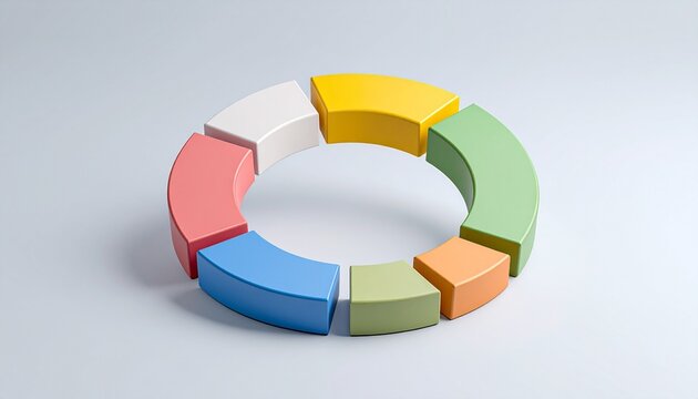 A structure in which multiple 3D chart elements are arranged in a circle and rotated
