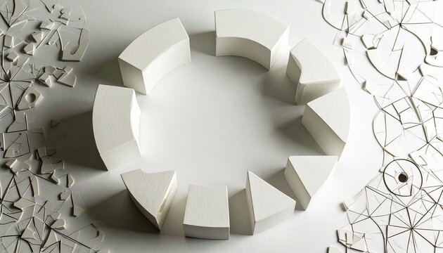 A structure in which multiple 3D chart elements are arranged in a circle and rotated
