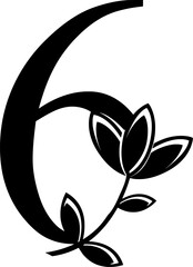 HD vector logo of numbers 6 with floral ornament. Logo elements