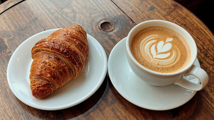 Morning bliss with croissant and cappuccino in paris