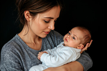 Tender embrace of a mother and her baby