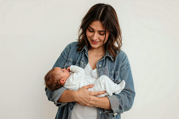 Tender moment of mother embracing her baby