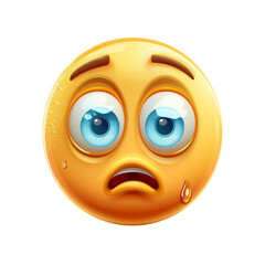 Fototapeta premium A sad emoji with big blue eyes and a single tear, expressing deep sorrow and disappointment.