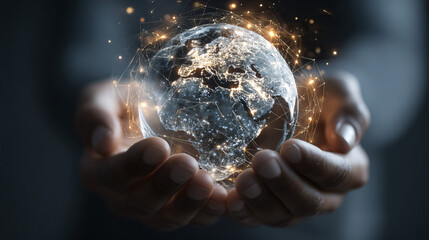 Hands Holding Digital Network Globe