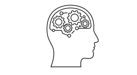 Head with gears line icon for thinking creativity and mental process design