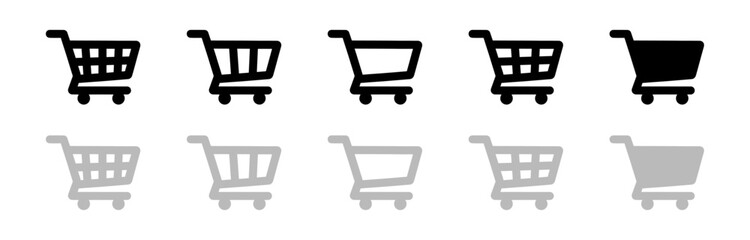 Collection of Shopping Cart Icons Depicted in Black Isolated on White Background
