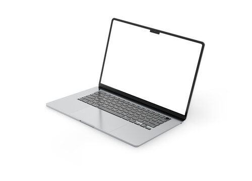 Realistic Apple MacBook Air Space Gray 15". Isolated aluminium laptop with blank screen for place your design, ready for mockup. High resolution 8K. Transparent background.