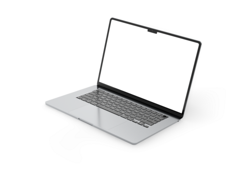 Realistic Apple MacBook Air Space Gray 15". Isolated aluminium laptop with blank screen for place your design, ready for mockup. High resolution 8K. Transparent background.