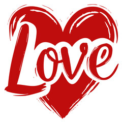 Hand-drawn red heart with brushstroke lettering Love, romantic vector illustration for Valentine's Day, wedding, greeting cards or romantic designs