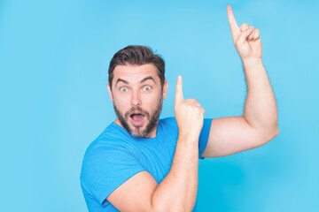 Portrait of excited caucasian man with amazed expression, excited face. Emotion people. Excited man...