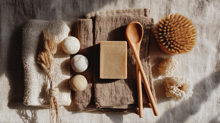 Eco Bathroom Flatlay with Zero Waste Essentials