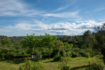 A beautiful landscape view of the countryside near the town of Besalu in the comarca of Garrotxa, in Girona, Catalonia, Spain.