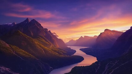 Majestic Mountain River Sunset Landscape Photography