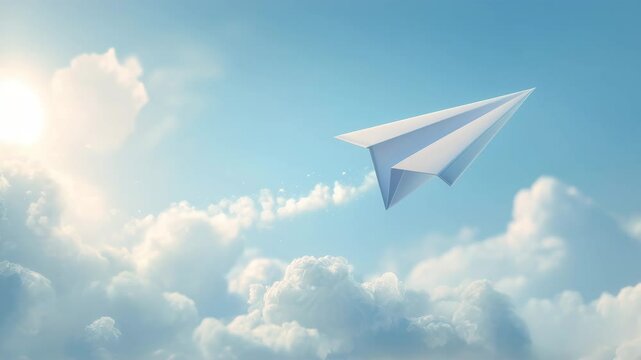 紙飛行機が雲へと変わる空の旅