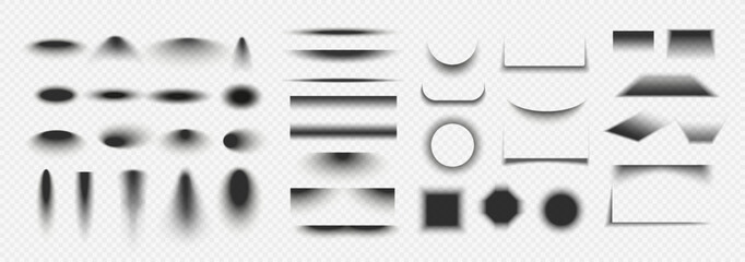 Obraz na płótnie Canvas Set of geometric shadow effects. Square, round and rectangular overlays of dark shadows falling from objects on floor. Realistic vector illustration collection isolated on transparent background
