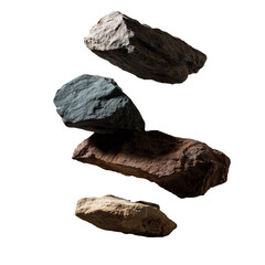 Pile of natural black carbon rock fragments, isolated on white, for geology, mining, or energy