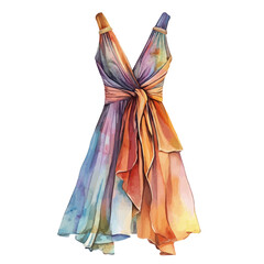 Wrap Dress, watercolor painting vector, isolated on a white background.