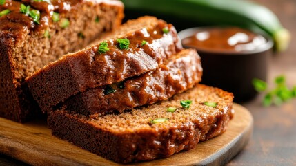 A mouthwatering image of freshly baked meatloaf garnished with herbs, showcasing the inviting and comforting essence of homemade culinary delights.