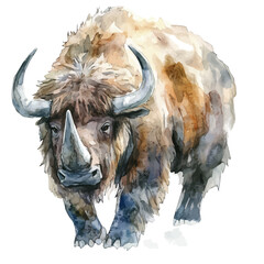 Woolly Rhinoceros, watercolor vector, isolated on a white background.