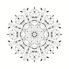 Intricate Black and White Mandala Vector with Geometric and Floral Elements
