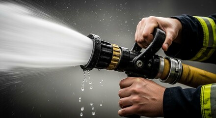 Close-up of firefighter hands holding fire hose nozzle