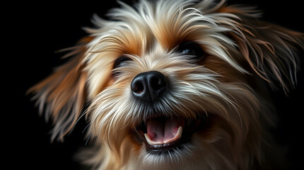 Naklejka premium Adorable terrier Yorkshire mix dog puppy portrait isolated black background