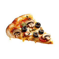 Delicious isolated pizza slice with melted cheese on a white background, perfect for a tasty lunch or dinner meal