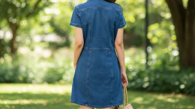 Denim dress amid summery backdrop
