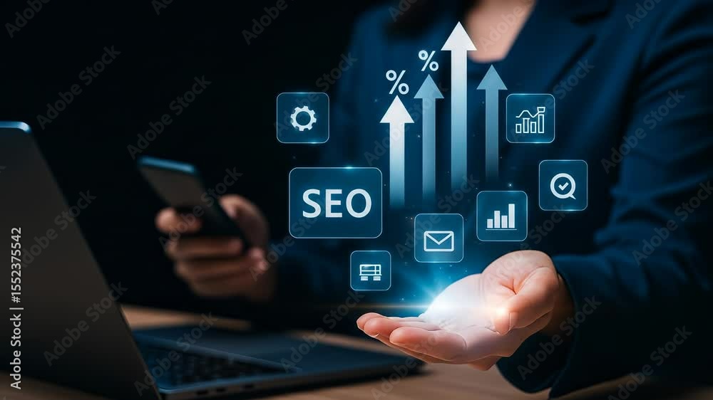 Poster seo digital marketing business growth technology data analysis innovation virtual icon concepts for 