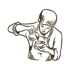 barista coffee retro hand drawing illustration