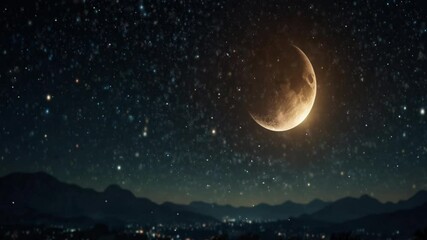 The video shows a full moon glowing softly behind drifting clouds, Clouds passing by moon at night. night sky with cloudy weather.full moon and starry night sky.