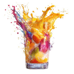 Refreshing orange juice splashes into a glass with ice, a cool beverage for a hot day